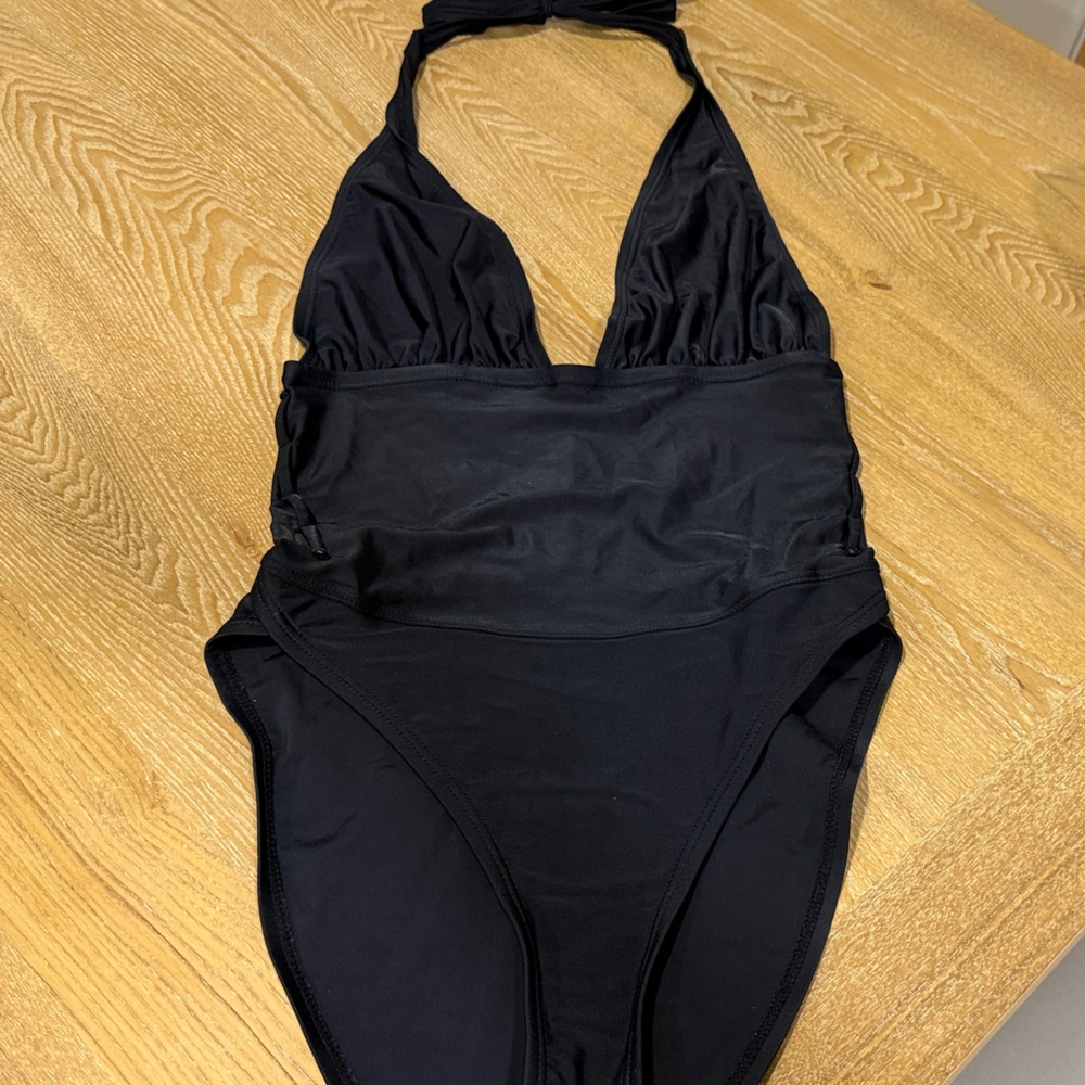 Frederick's of Hollywood Black Halter One-Piece Swimsuit